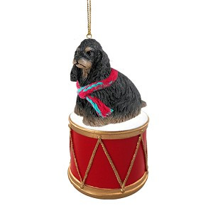 Black & Tan Cocker Spaniel Dog on Drum Christmas Ornament – Hand-Painted