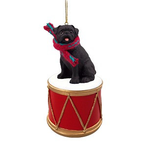 Black Pug Dog on Drum Christmas Ornament – Hand-Painted