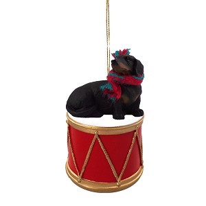 Black Dachshund Dog on Drum Christmas Ornament – Hand-Painted
