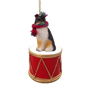 Tricolor Sheltie Dog on Drum Hanging Ornament – Hand-Painted