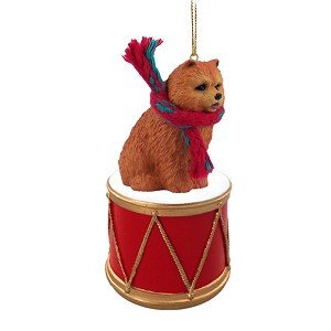 Red Chow Dog on Drum Christmas Tree Ornament – Hand-Painted
