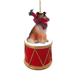 Sable Collie Dog on Drum Christmas Ornament – Hand-Painted
