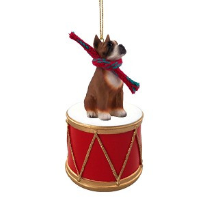 Brown Boxer Dog on Drum Christmas Ornament – Hand-Painted