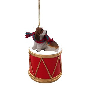Basset Hound Dog on Drum Christmas Ornament – Hand-Painted