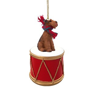 Airedale Dog on Drum Christmas Tree Ornament – Hand-Painted