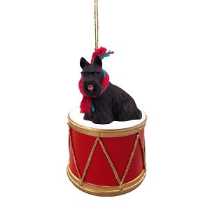 Black Scottish Terrier Dog on Drum Christmas Ornament – Hand-Painted