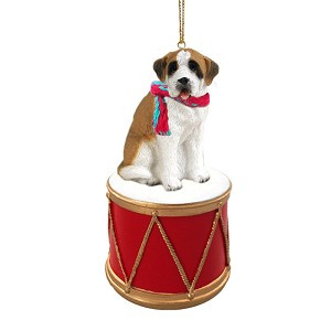 Smooth Coat Saint Bernard Dog on Drum Christmas Ornament – Hand-Painted