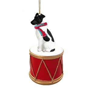 Black & White Fox Terrier Dog on Drum Christmas Ornament – Hand-Painted