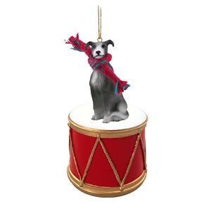 Blue White Greyhound Dog on Drum Christmas Ornament – Hand-Painted
