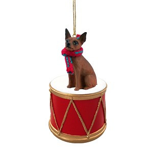 Red & Brown Miniature Pinscher Dog on Drum Christmas Ornament – Hand-Painted