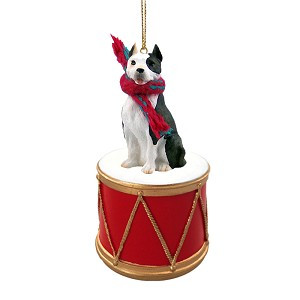 Brindle Pit Bull Terrier Dog on Drum Christmas Ornament – Hand-Painted