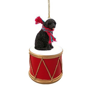 Black Portuguese Water Dog on Drum Christmas Ornament – Hand-Painted