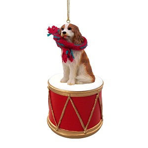 Brown & White Cavalier King Charles Spaniel Dog on Drum Christmas Ornament – Hand-Painted