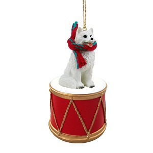 American Eskimo Dog on Drum Christmas Ornament – Hand-Painted
