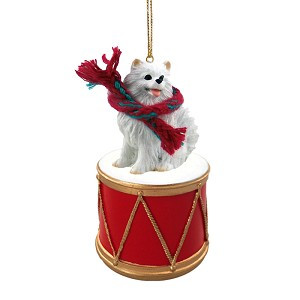 Miniature American Eskimo Dog on Drum Hanging Ornament – Hand-Painted