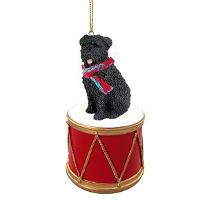 Uncropped Ears Bouvier Des Flandres Dog on Drum Christmas Ornament – Hand-Painted