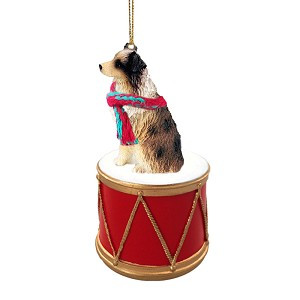 Brown Docked Tail Australian Shepherd Dog on Drum Christmas Ornament – Hand-Painted