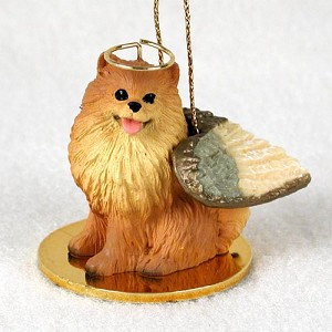 Red Pomeranian Dog Angel Hanging Ornament – Hand-Painted Resin