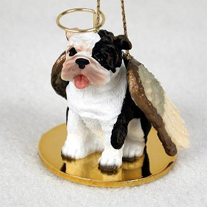 Brindle Bulldog Angel Hanging Ornament – Hand-Painted Resin