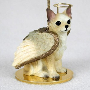 Tan & White Chihuahua Dog Angel Hanging Ornament – Hand-Painted Resin