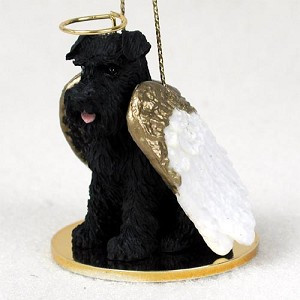 Black Uncropped Ears Schnauzer Dog Angel Hanging Ornament – Hand-Painted Resin