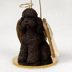 Chocolate Sport Cut Poodle Dog Angel Hanging Ornament – Hand-Painted Resin