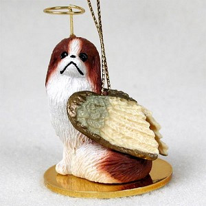 Red & White Japanese Chin Dog Angel Hanging Ornament – Hand-Painted Resin