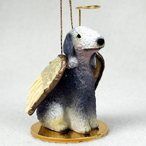 Gray and white Bedlington Terrier Dog Angel Hanging Ornament – Hand-Painted Resin