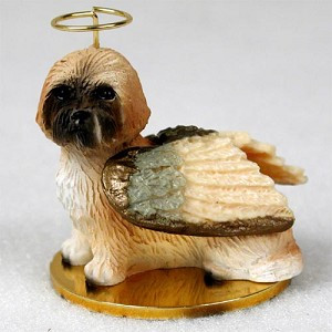 Brown Sport Cut Lhasa Apso Dog Angel Hanging Ornament – Hand-Painted Resin