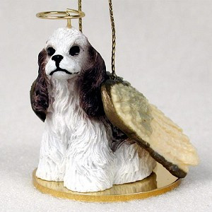Brown & White Cocker Spaniel Dog Angel Hanging Ornament – Hand-Painted Resin