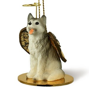 Gray & White Brown Eyes Husky Dog Angel Hanging Ornament – Hand-Painted Resin