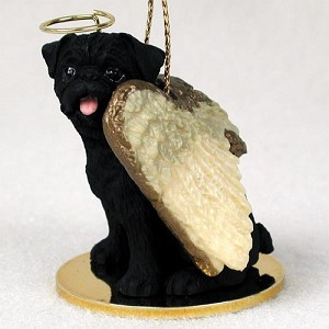 Black Pug Dog Angel Hanging Ornament – Hand-Painted Resin