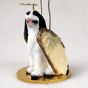 Black & White Springer Spaniel Dog Angel Hanging Ornament – Hand-Painted Resin