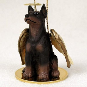 Red, Cropped Doberman Pinscher Dog Angel Hanging Ornament – Hand-Painted Resin