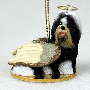 Black & White Shih Tzu Dog Angel Hanging Ornament – Hand-Painted Resin