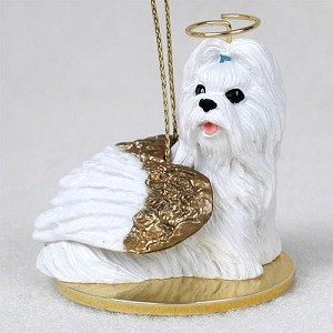 White Shih Tzu Dog Angel Christmas Ornament – Hand-Painted Resin