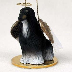 Black & White Afghan Hound Dog Angel Hanging Ornament – Hand-Painted Resin