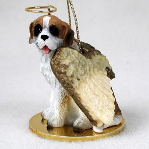 Rough Coat Saint Bernard Dog Angel Hanging Ornament – Hand-Painted Resin