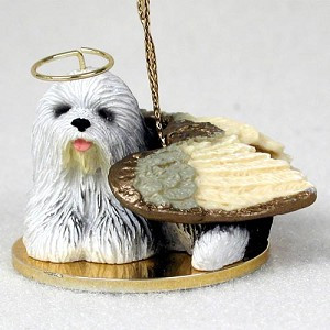 Old English Sheepdog Angel Hanging Ornament – Hand-Painted Resin