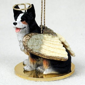 Black, white, and tan Cardigan Welsh Corgi Dog Angel Hanging Ornament – Hand-Painted Resin