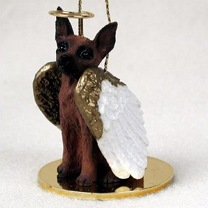Red & Brown Miniature Pinscher Dog Angel Hanging Ornament – Hand-Painted Resin