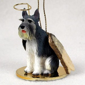 Gray Giant Schnauzer Dog Angel Hanging Ornament – Hand-Painted Resin