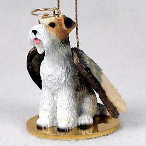 Red Wire Fox Terrier Dog Angel Hanging Ornament – Hand-Painted Resin