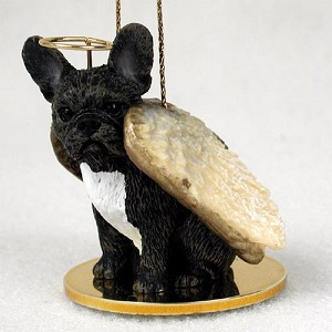 Black French Bulldog Angel Hanging Ornament – Hand-Painted Resin