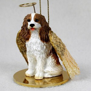 Brown & White Cavalier King Charles Spaniel Dog Angel Hanging Ornament – Hand-Painted Resin