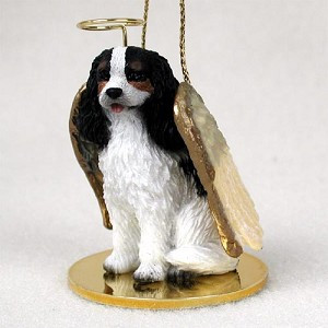 Black & White Cavalier King Charles Spaniel Dog Angel Hanging Ornament – Hand-Painted Resin