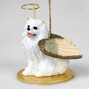 Miniature American Eskimo Dog Angel Hanging Ornament – Hand-Painted Resin