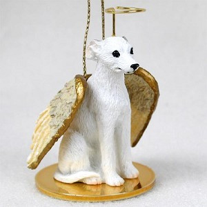 White Whippet Dog Angel Hanging Ornament – Hand-Painted Resin