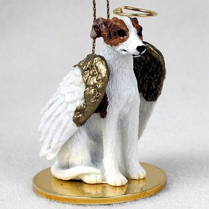 Brindle & White Whippet Dog Angel Hanging Ornament – Hand-Painted Resin
