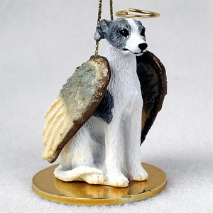 Gray & White Whippet Dog Angel Hanging Ornament – Hand-Painted Resin